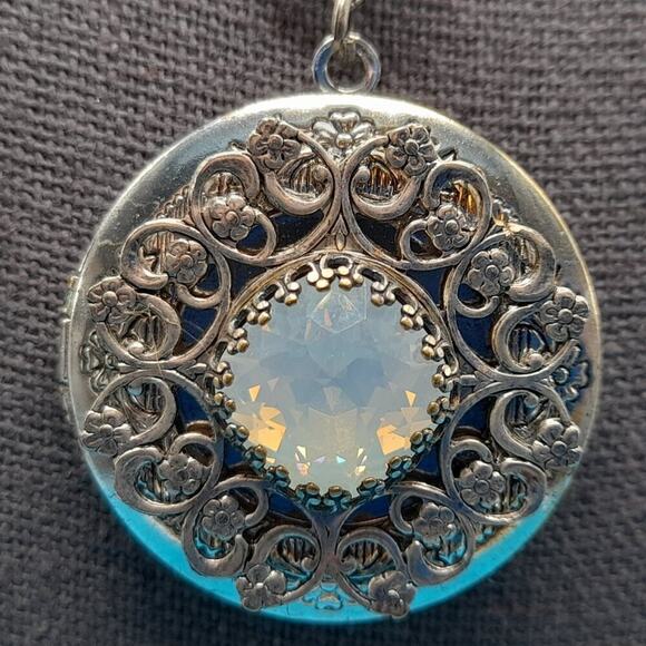 Faux Opal Locket Pendant Necklace, Small Toggle Clasp, 15 Inches - Picture 4 of 10